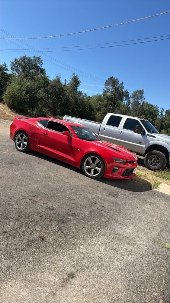 Red Chevrolet Camaro parked outside the shop at NorCal Precision Auto in Redding, CA